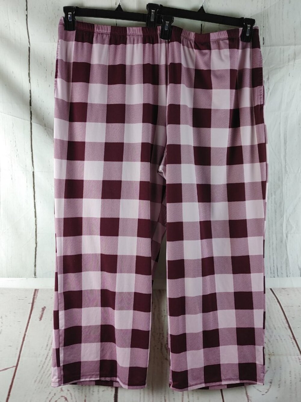 Joyspun Hello Beautiful Size 3X(22W-24W) Maroon/Plaid 2pc Lounge Set W/Pocket - Picture 10 of 16